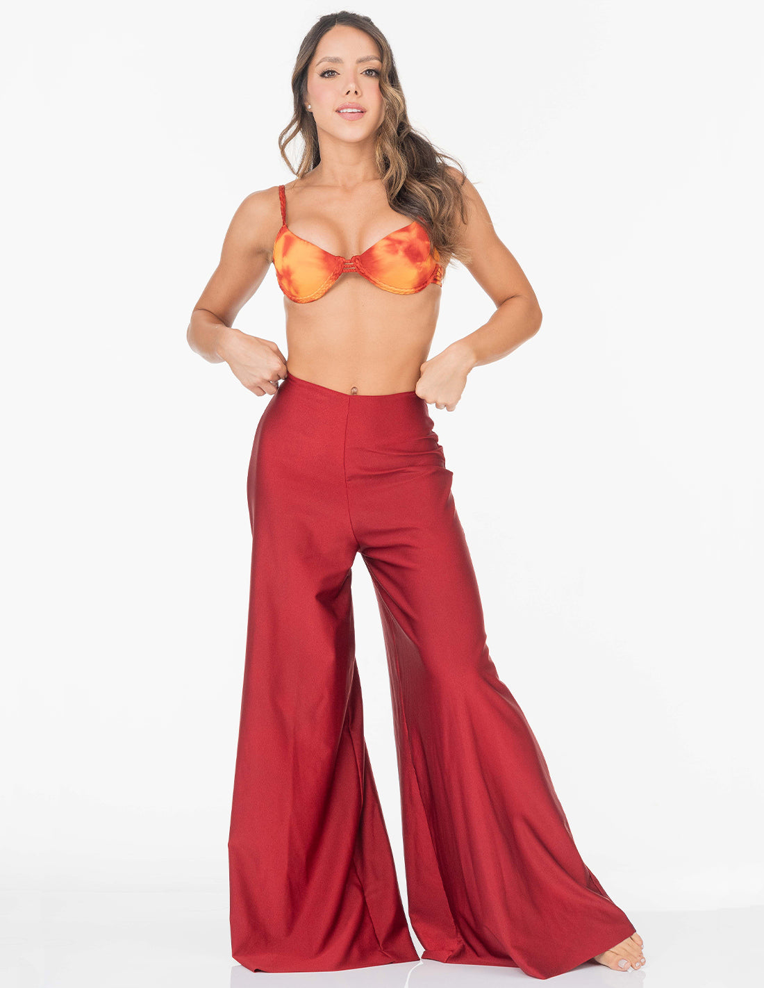 Candelaria Pants Wine. Hand-Dyed Pants With Hand Woven Macramé In Wine. Entreaguas
