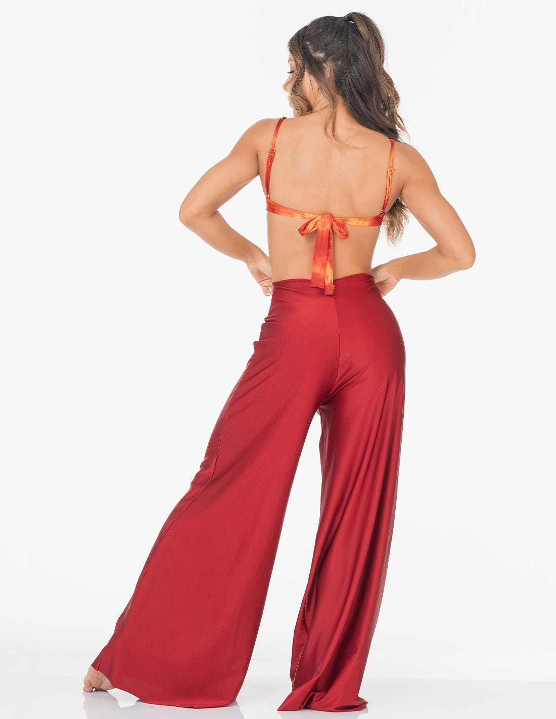 Candelaria Pants Wine. Hand-Dyed Pants With Hand Woven Macramé In Wine. Entreaguas