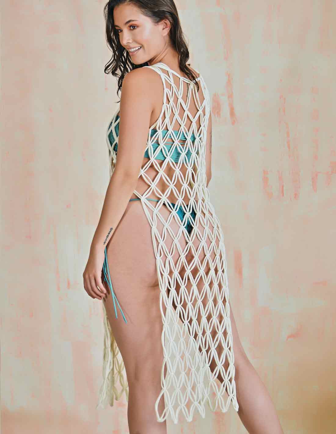 Geyser Dress Ivory. Dress With Hand Woven Macramé In Ivory. Entreaguas