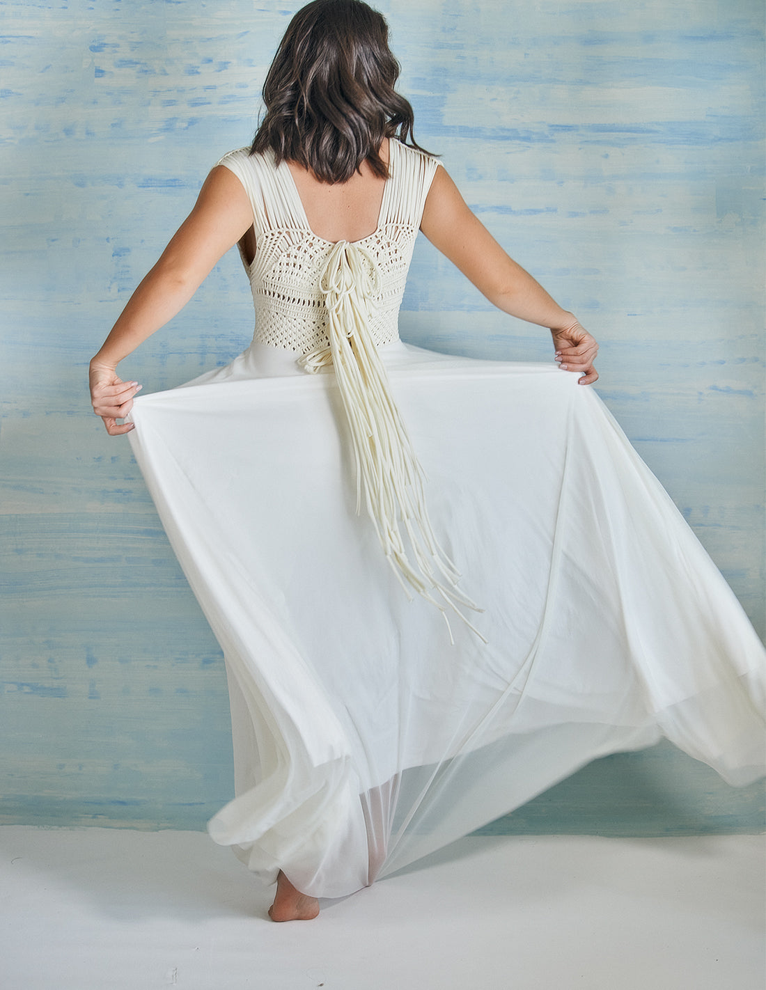 Papirus Dress Ivory. Dress With Hand Woven Macramé In Ivory. Entreaguas