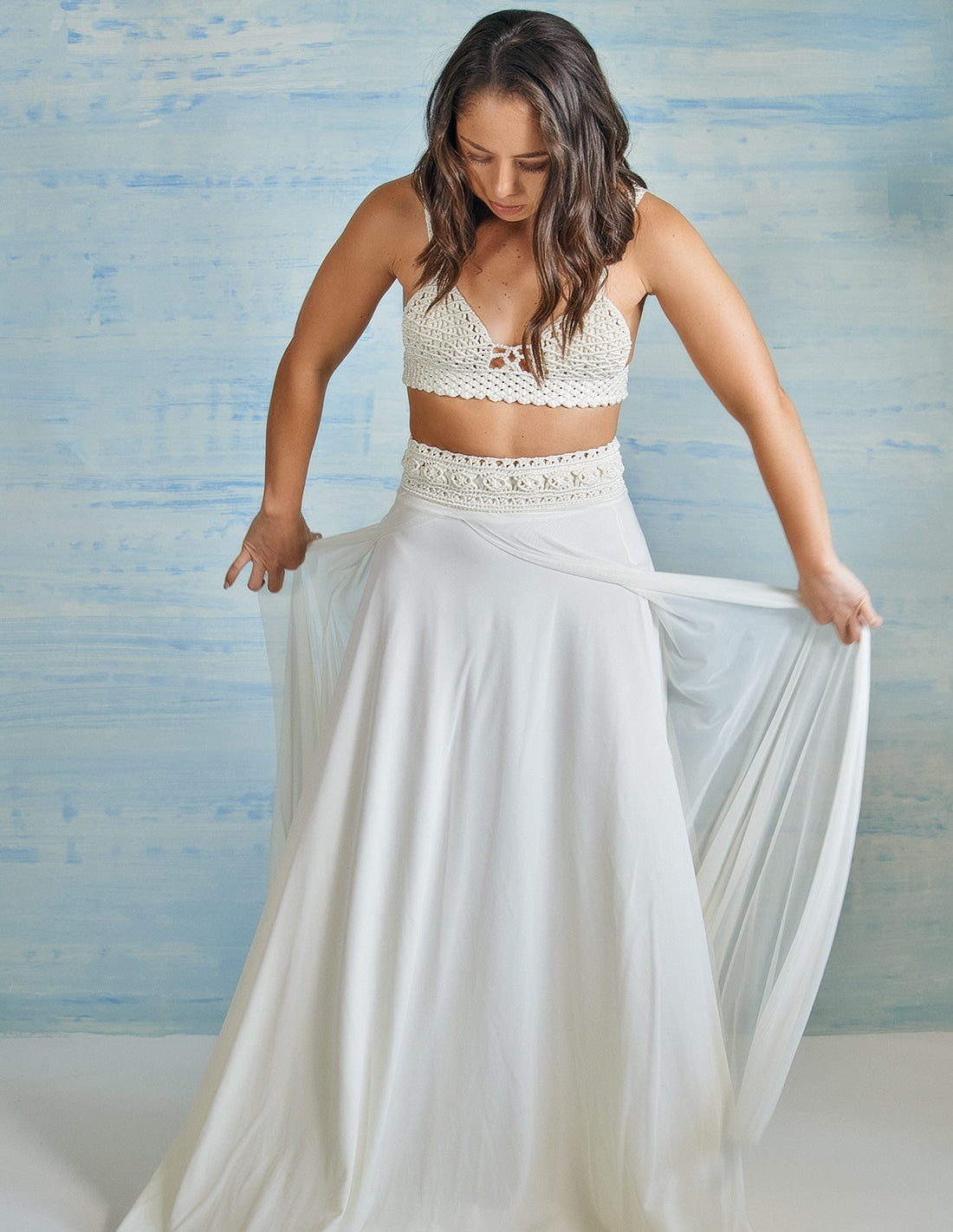 Crown Skirt Ivory. Beach Skirt With Hand Woven Macramé In Ivory. Entreaguas