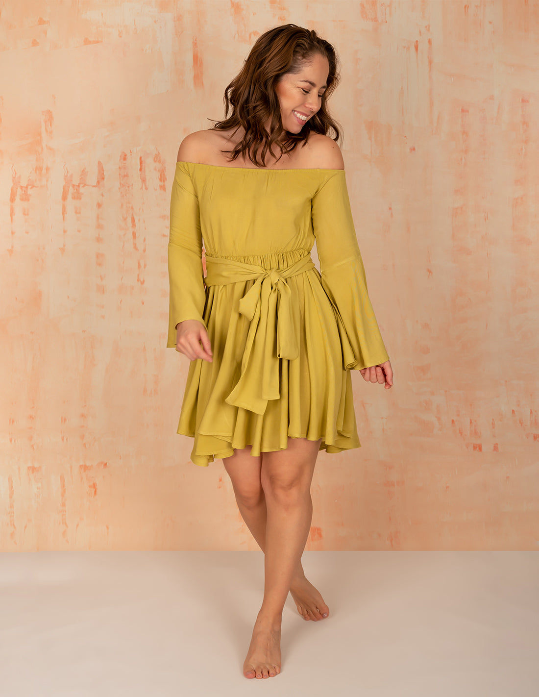 Butterfly Dress Mind Olive. Hand-Dyed Dress In Mind Olive. Entreaguas