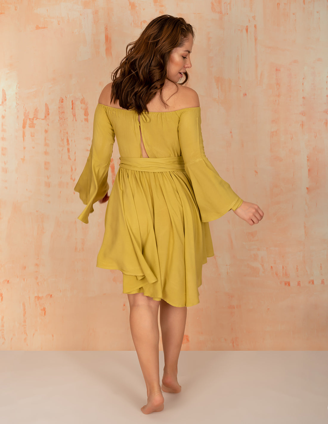 Butterfly Dress Mind Olive. Hand-Dyed Dress In Mind Olive. Entreaguas
