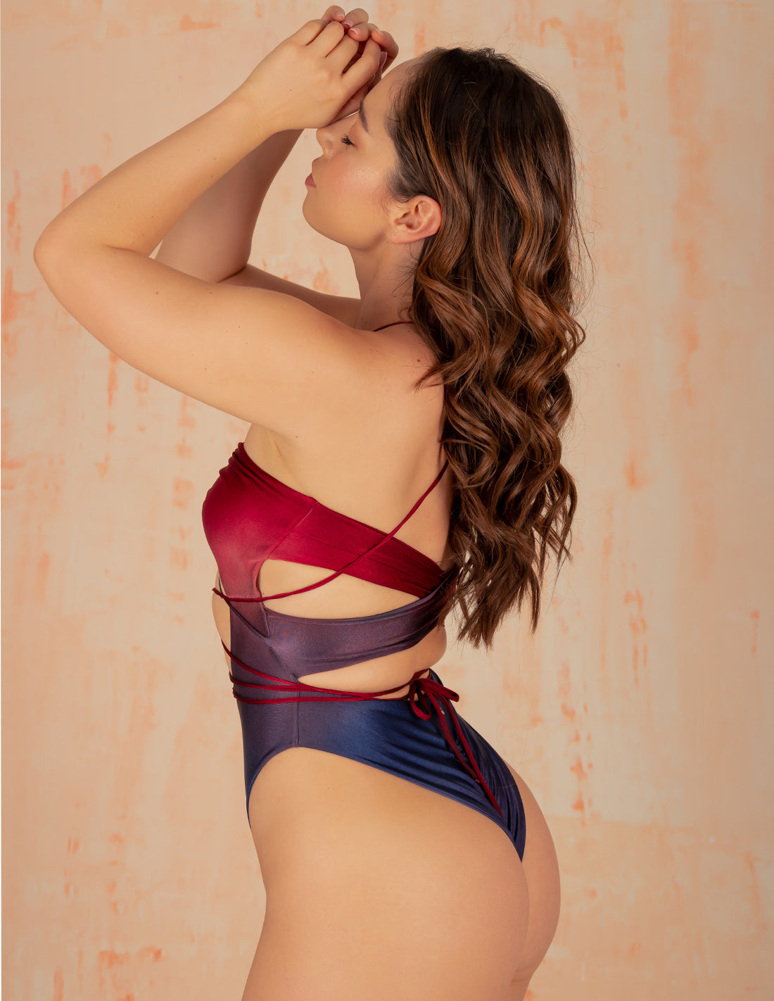 Heart One-Piece Metal Red + Metal Blue. Hand-Dyed One-Piece Swimsuit In Metal Red+Metal Blue. Entreaguas