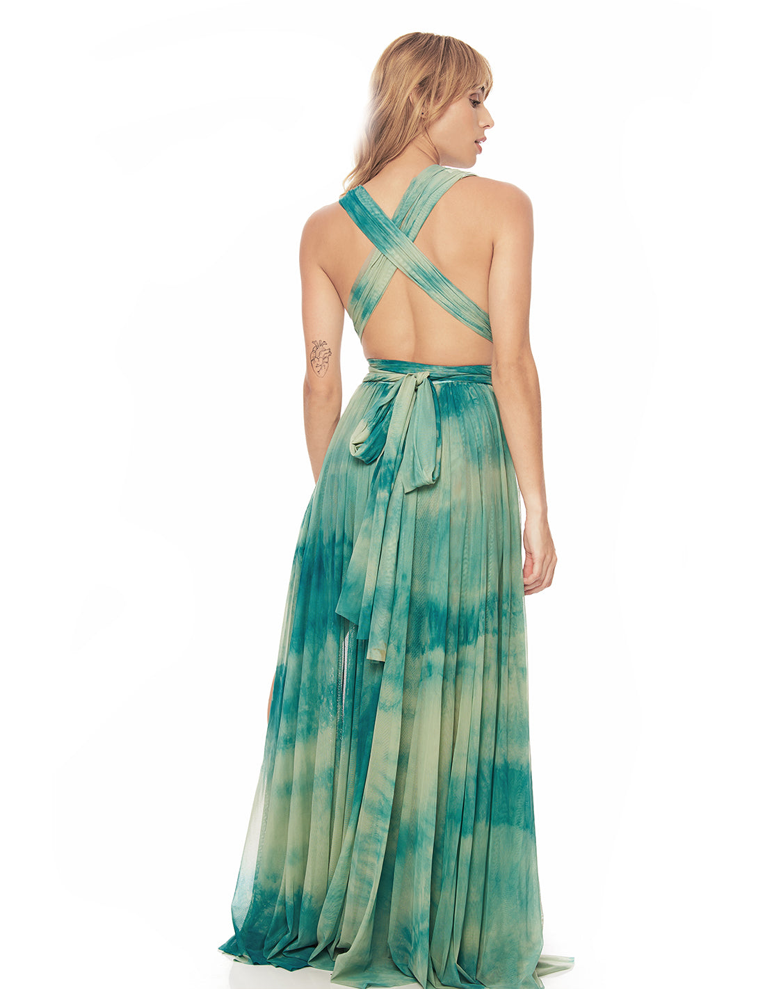Hydra Dress Aqua Stain. Hand-Dyed Dress In Aqua Stain. Entreaguas