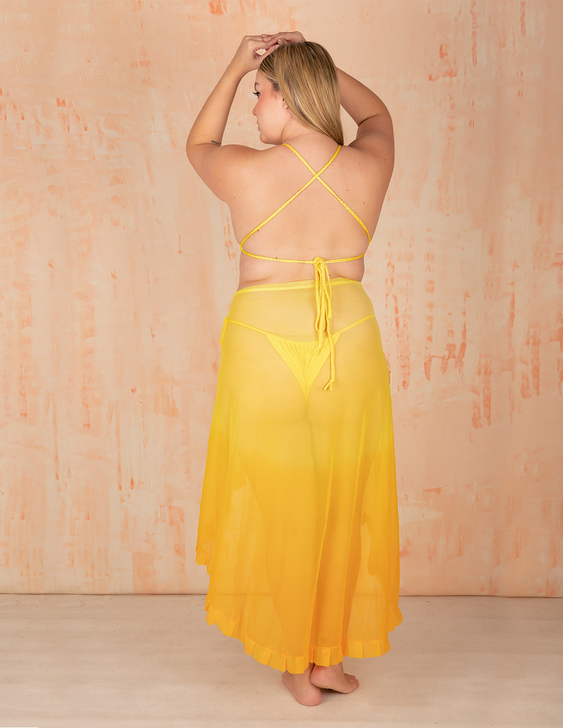 Calm Beach Wrap Yellow + Gold Yellow. Hand-Dyed Beach Wrap Cover-Up In Yellow + Gold Yellow. Entreaguas