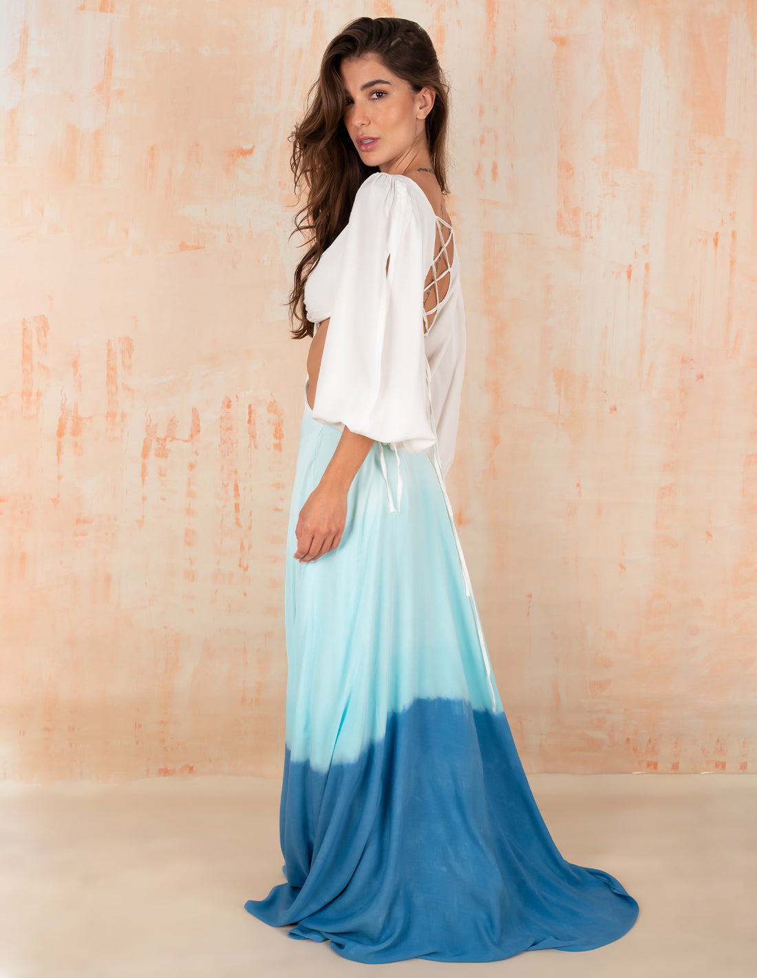 Guajira Dress Turquoise + Oil Cristal + Ivory. Hand-Dyed Dress In Turquoise + Oil Cristal + Ivory. Entreaguas