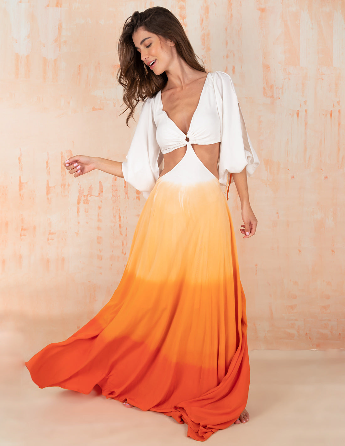 Guajira Dress Ivory + Tangerine. Hand-Dyed Dress In Ivory + Tangerine. Entreaguas