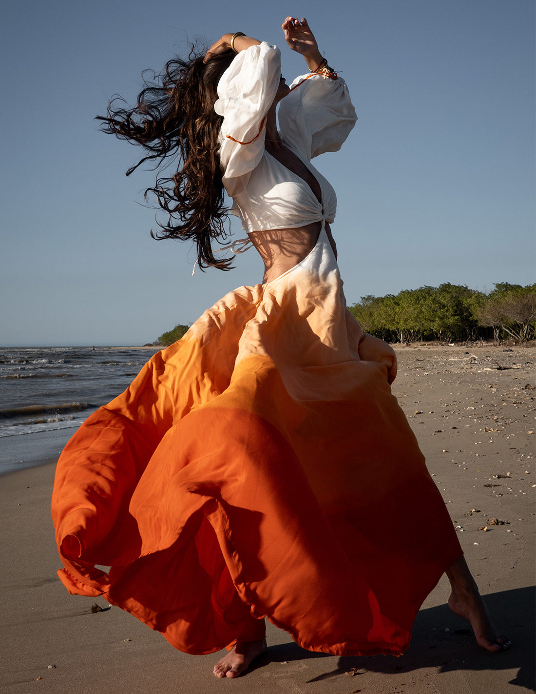 Guajira Dress Ivory + Tangerine. Hand-Dyed Dress In Ivory + Tangerine. Entreaguas